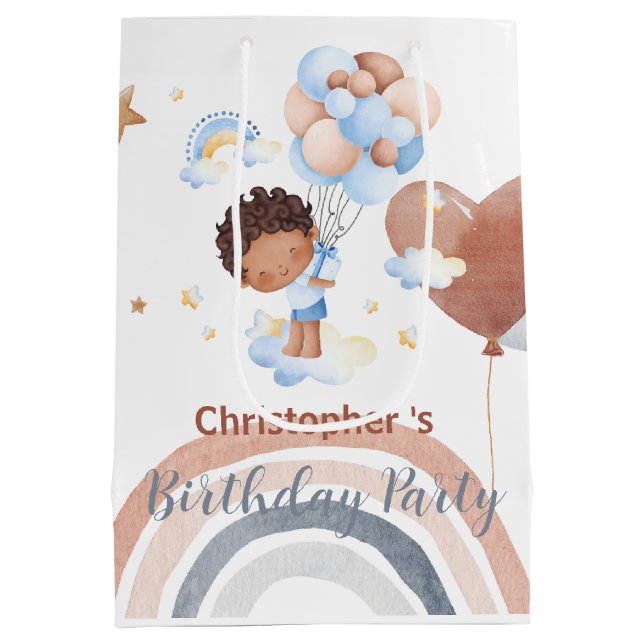 Cute kids Balloon African american boys Birthday Medium Gift Bag (Back)