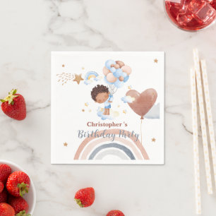 Cute kids Balloon African american boys Birthday Napkin