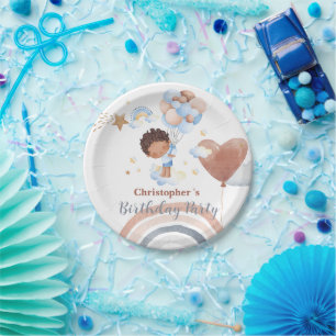 Cute kids Balloon African american boys Birthday Paper Plate