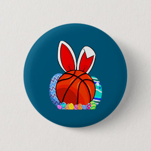 Cute kids basketball easter egg bunny t shirt  6 cm round badge