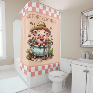 Cute kids bathroom pig add text shower curtain