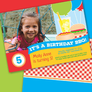 Cute Kid's BBQ Birthday Party Photo Invitation