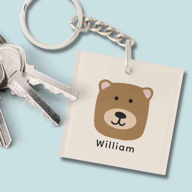 Cute kids bear head key ring (Brown bear kids personalised acrylic keychain)