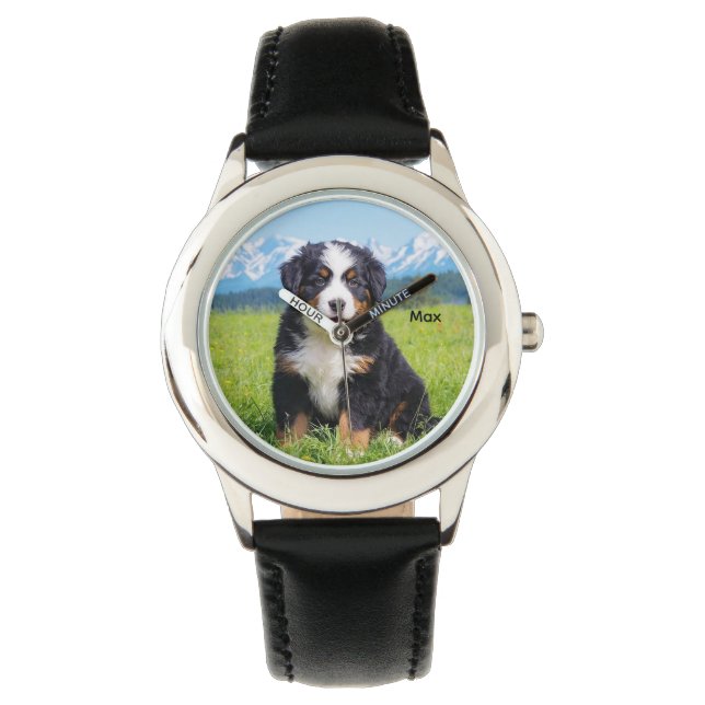 Cute Kid's Bernese Mountain Dog Personalised Watch (Front)