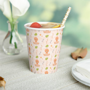 Cute Kids Birthday Orange Dinosaur Paper Cups