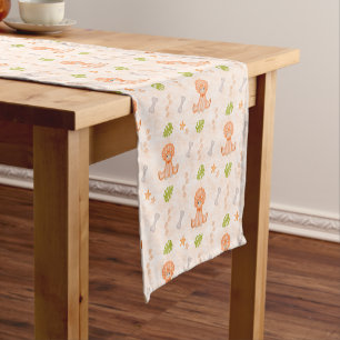 Cute Kids Birthday Orange Dinosaur Short Table Runner