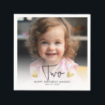 Cute Kid's Birthday Party Custom Photo Year Napkin<br><div class="desc">Make your child's second birthday extra special with our cute custom photo cocktail napkins! Featuring the word 'TWO' and adorable hand-drawn gold hearts. Perfect for celebrating milestones! Fully Customisable to any birthday year,  date and name.</div>