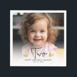 Cute Kid's Birthday Party Custom Photo Year Napkin<br><div class="desc">Make your child's second birthday extra special with our cute custom photo cocktail napkins! Featuring the word 'TWO' and adorable hand-drawn gold hearts. Perfect for celebrating milestones! Fully Customisable to any birthday year,  date and name.</div>