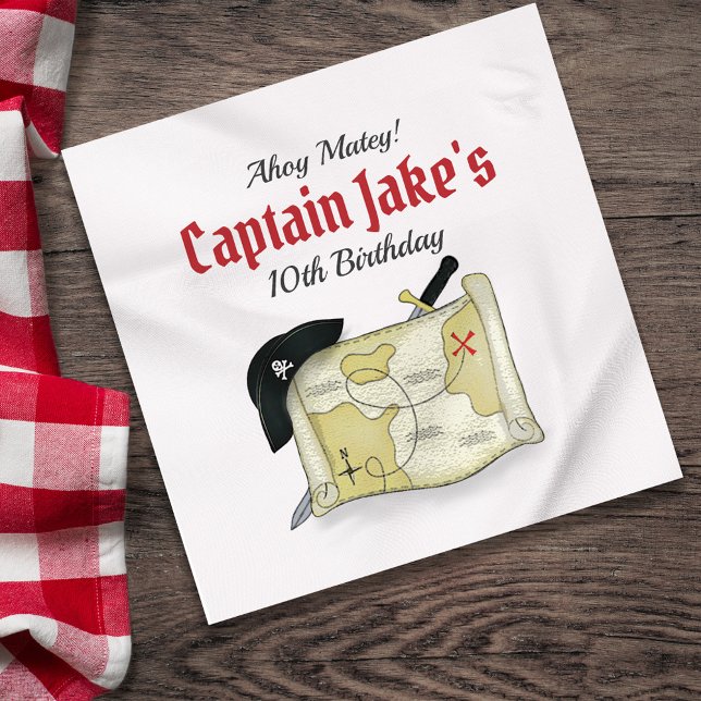 Cute Kids Birthday Party Pirate Personalised Napkin (Pirate custom paper napkin,)