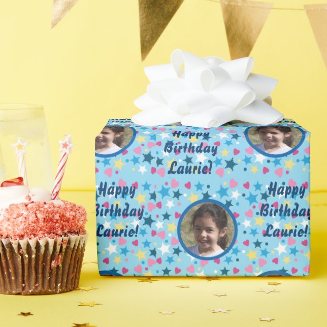 Cute Kids Birthday Stars Photo Template Wrapping Paper (Birthday Party)