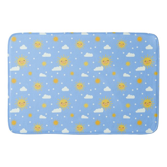 Cute Kids Blue And Yellow Sunshine Sky Bath Mat (Front)