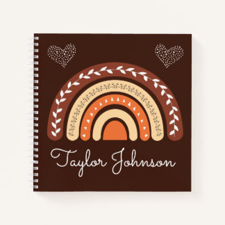 Cute Kids Boho Rainbow on Brown Notebook