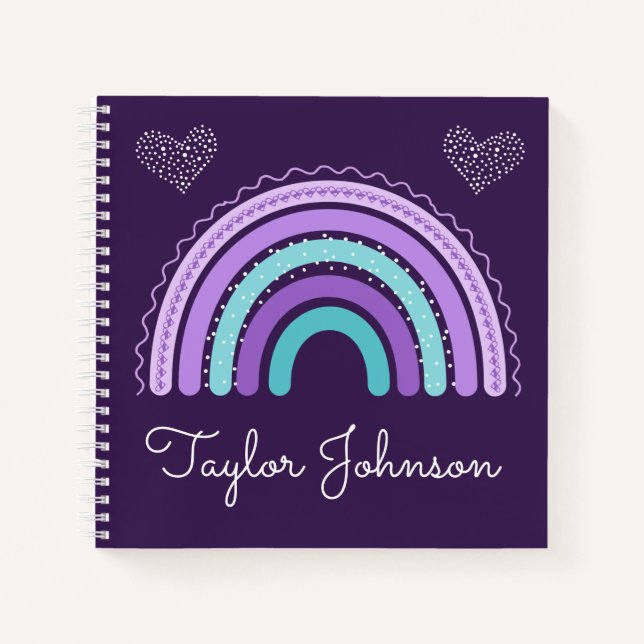 Cute Kids Boho Rainbow on Purple Notebook (Front)