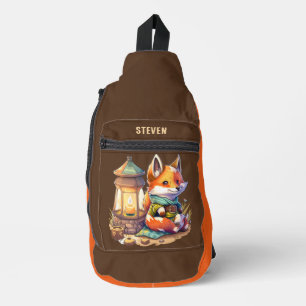 Cute kids camping fox add name sling bag