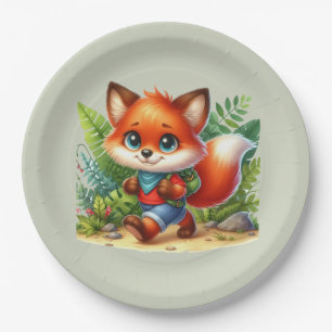 Cute kids Camping & Hiking fox party  Paper Plate