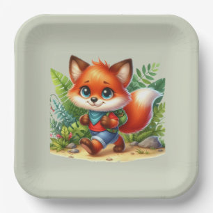 Cute kids Camping & Hiking fox party Paper Plate