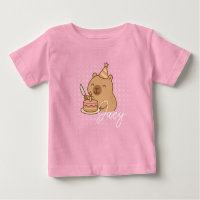 Cute Kids Capybara eating cake Birthday Purple