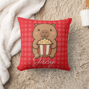 Cute Kids Capybara eating popcorn Cushion