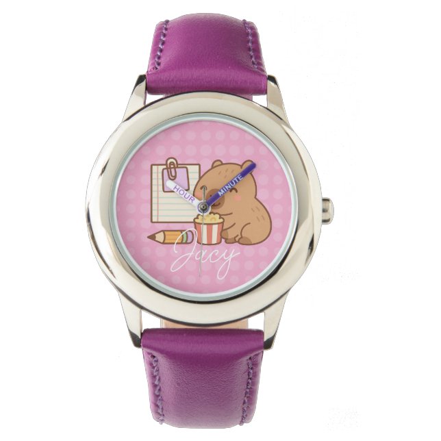 Cute Kids Capybara Popcorn Snack Time Watch (Front)