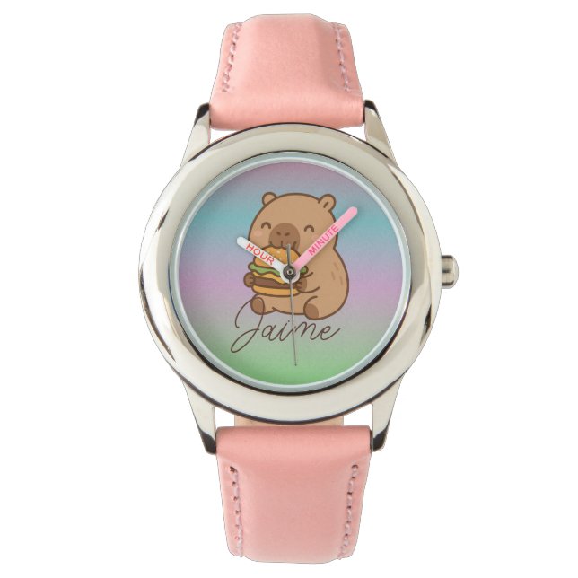 Cute Kids Capybara Rainbow Hamburger Watch (Front)
