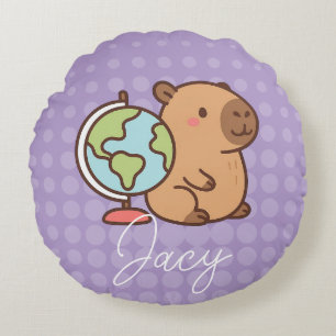 Cute Kids Capybara School Round Cushion