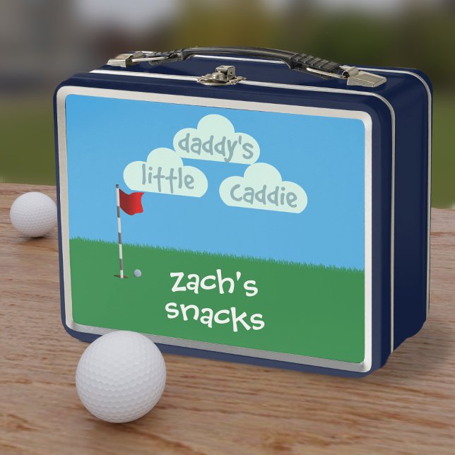 Cute Kids Cartoon Golf Daddy's Little Caddie Metal Lunch Box (Just add your name to this cute golf theme metal lunch box)