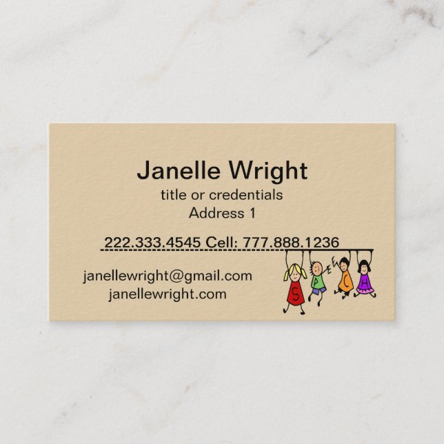 Cute Kids Cartoon Holding Speech Words  Business Card (Front)