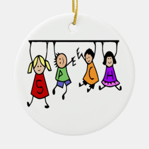 Cute Kids Cartoon Holding Speech Words Ceramic Tree Decoration