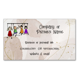 Cute Kids Cartoon Holding Speech Words Magnetic Business Card