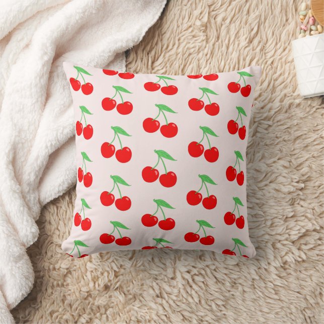 Cute Kids Cherry Pattern w Light Pink Background Cushion (Blanket)