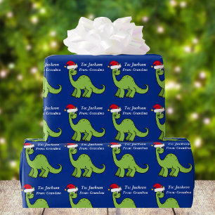 Cute Kids Christmas Dinosaur Custom Wrapping Paper