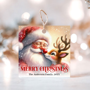 Cute Kids Christmas Gift Tags Santa Claus Rudolph 
