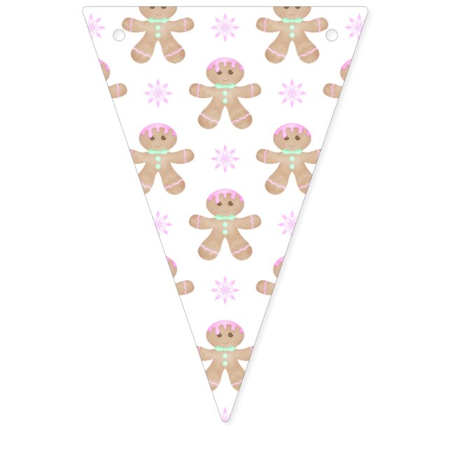 Cute Kids Christmas Gingerbread Cookie Pattern Bunting (First Flag)