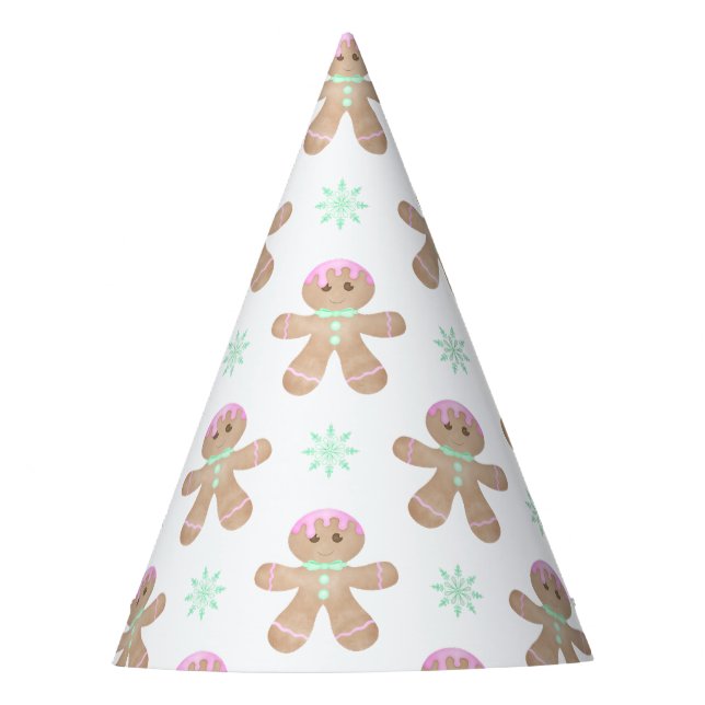 Cute Kids Christmas Gingerbread Cookie Pattern Party Hat (Front)