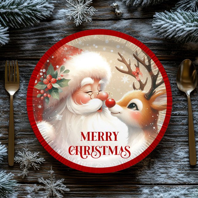 Cute Kids Christmas Plates Santa Claus Rudolph (Cute Kids Christmas Plates Santa Claus Rudolph)