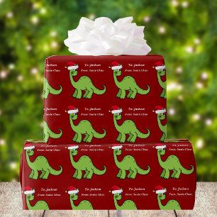 Cute Kids Christmas Red Dinosaur Custom Wrapping Paper