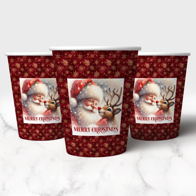 Cute Kids Christmas Santa Claus Red Nose Rudolph Paper Cups (Cute Kids Christmas Cups Santa Claus Red Nose Rudolph)