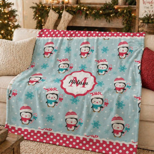 Cute Kids Christmas Winter Penguin Fleece Blanket