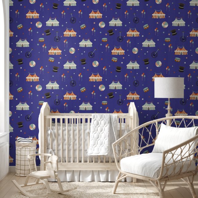 Cute Kids Circus Pattern on Blue Wallpaper (Kids)