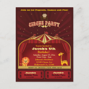 Cute Kid's Circus Tickets Birthday Party Invitation