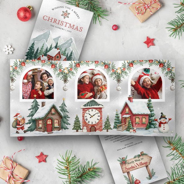 Cute Kids Colourful Christmas Wonderland Arch Phot Tri-Fold Holiday Card (Creator Uploaded)