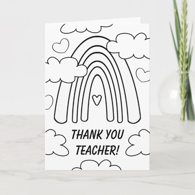 Cute Kids Colouring Rainbow Teacher Thank You (Front)
