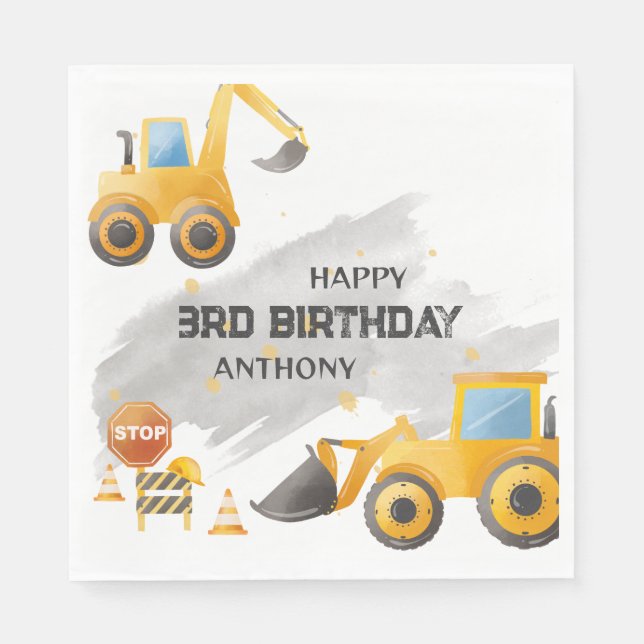 Cute Kids Construction Birthday  Napkin (Front)