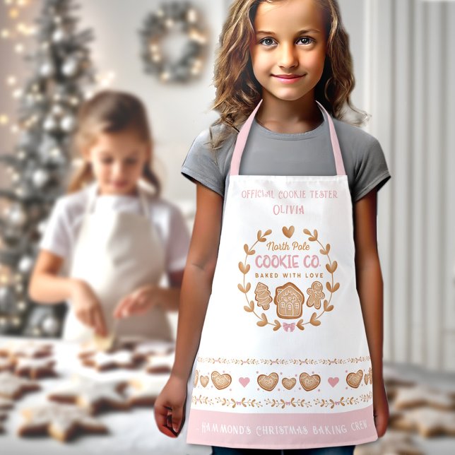 Cute Kids' Cookie Baking Pink Christmas Apron (Cute Kids' Cookie Baking Pink Christmas Apron)