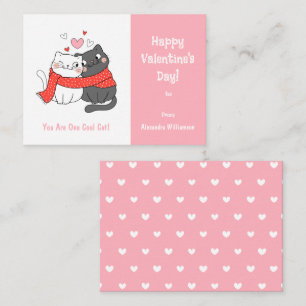 Cute Kids Cool Cat Valentines Day Pink Card