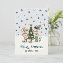 Cute Kids Decorating Chistmas Tree Drawing