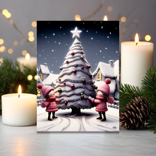Cute Kids Decorating Christmas Tree Holiday Card