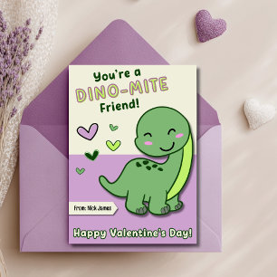 Cute Kids Dino Mite Friend Valentine's Day Holiday Card