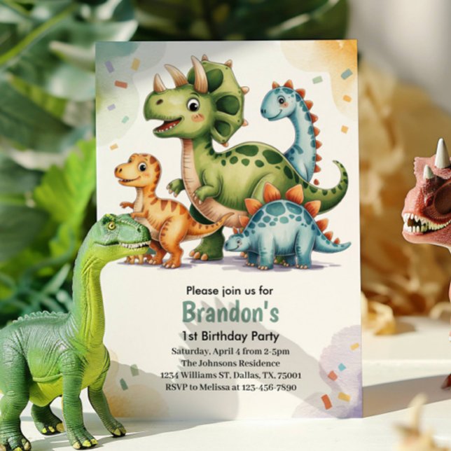 Cute Kids Dinosaur 1st Birthday Party  Invitation (Creator Uploaded)