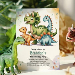 Cute Kids Dinosaur 4th Birthday Party  Invitation
